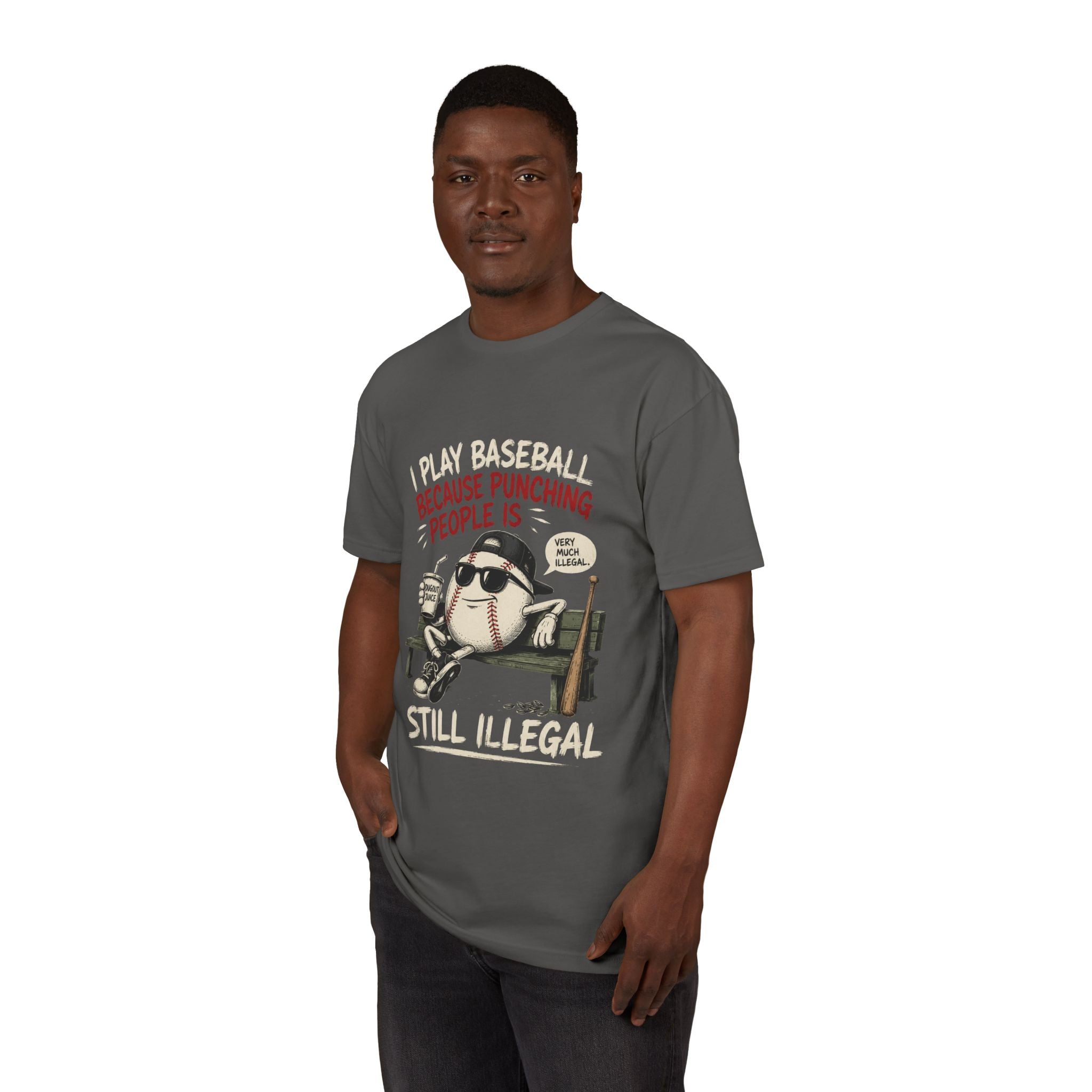 Baseball Funny Tee — "Because Punching People Is Still Illegal" Graphic Shirt