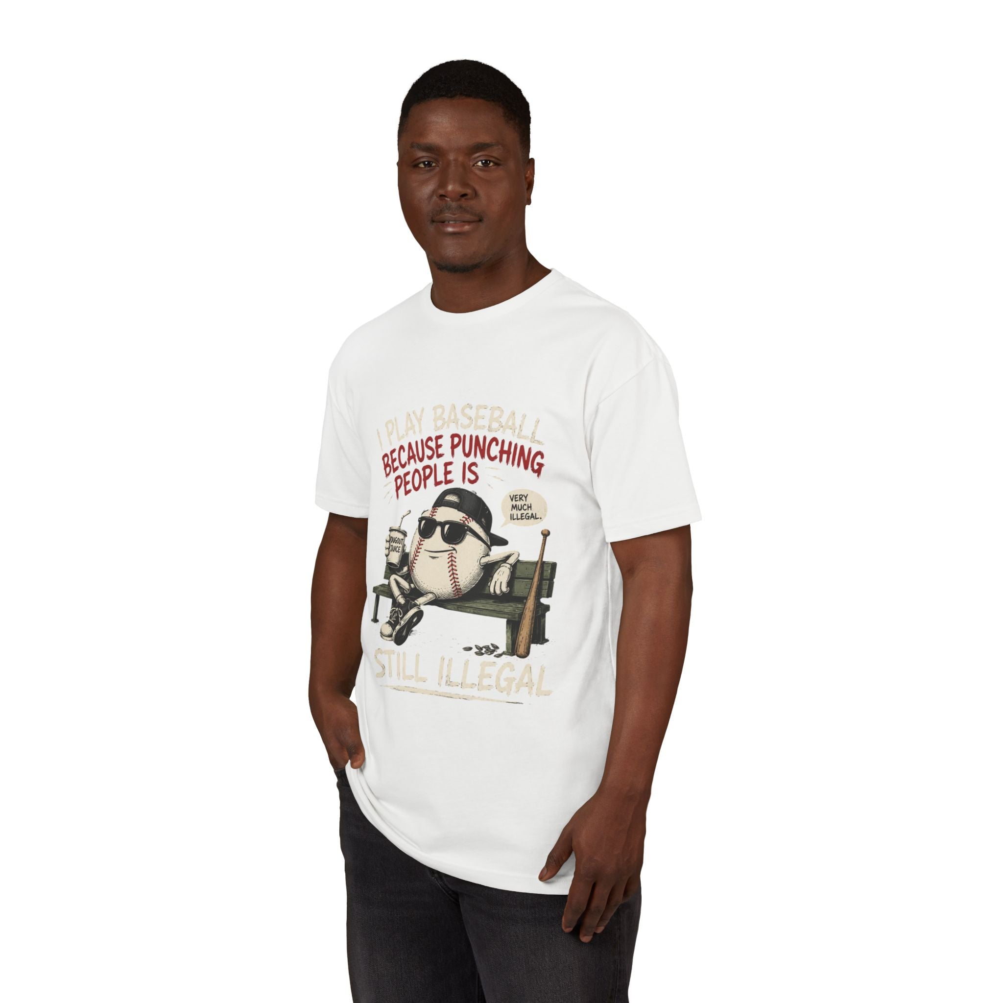 Baseball Funny Tee — "Because Punching People Is Still Illegal" Graphic Shirt
