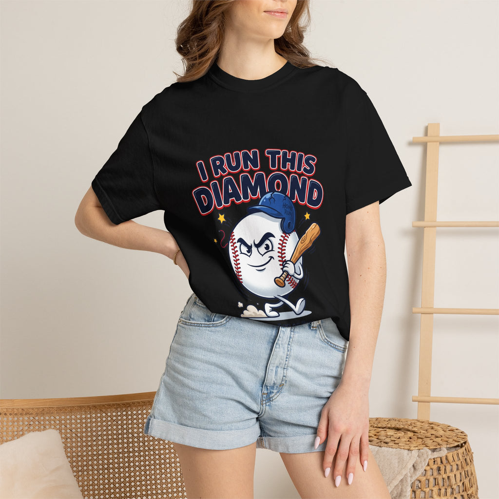 I Run This Diamond Baseball T-Shirt — Vintage Cartoon Batting Graphic Tee