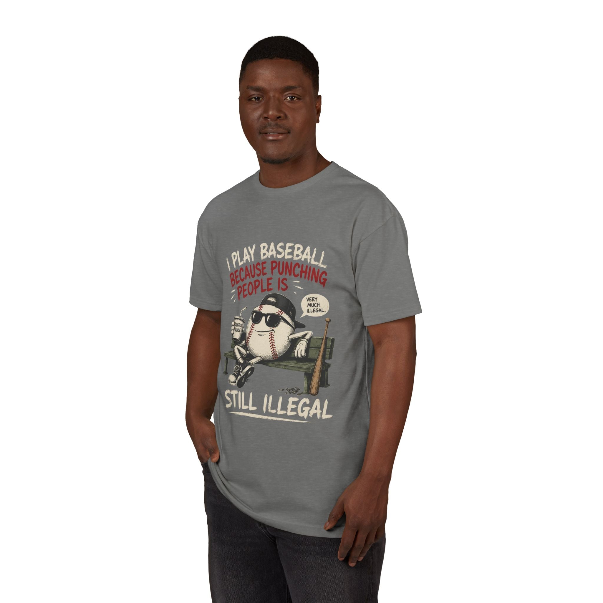 Baseball Funny Tee — "Because Punching People Is Still Illegal" Graphic Shirt