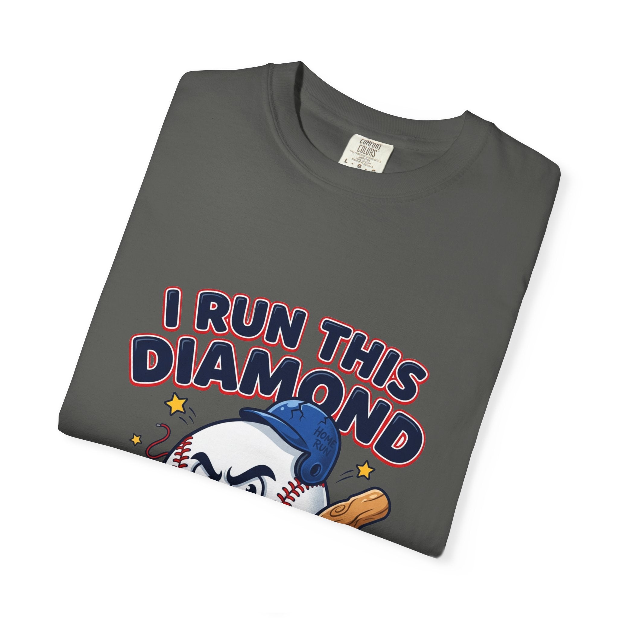 I Run This Diamond Baseball T-Shirt — Vintage Cartoon Batting Graphic Tee