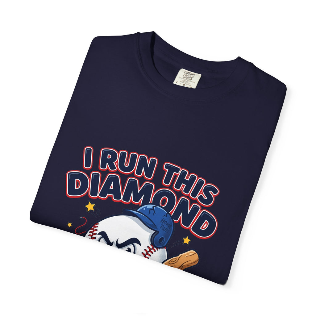 I Run This Diamond Baseball T-Shirt — Vintage Cartoon Batting Graphic Tee