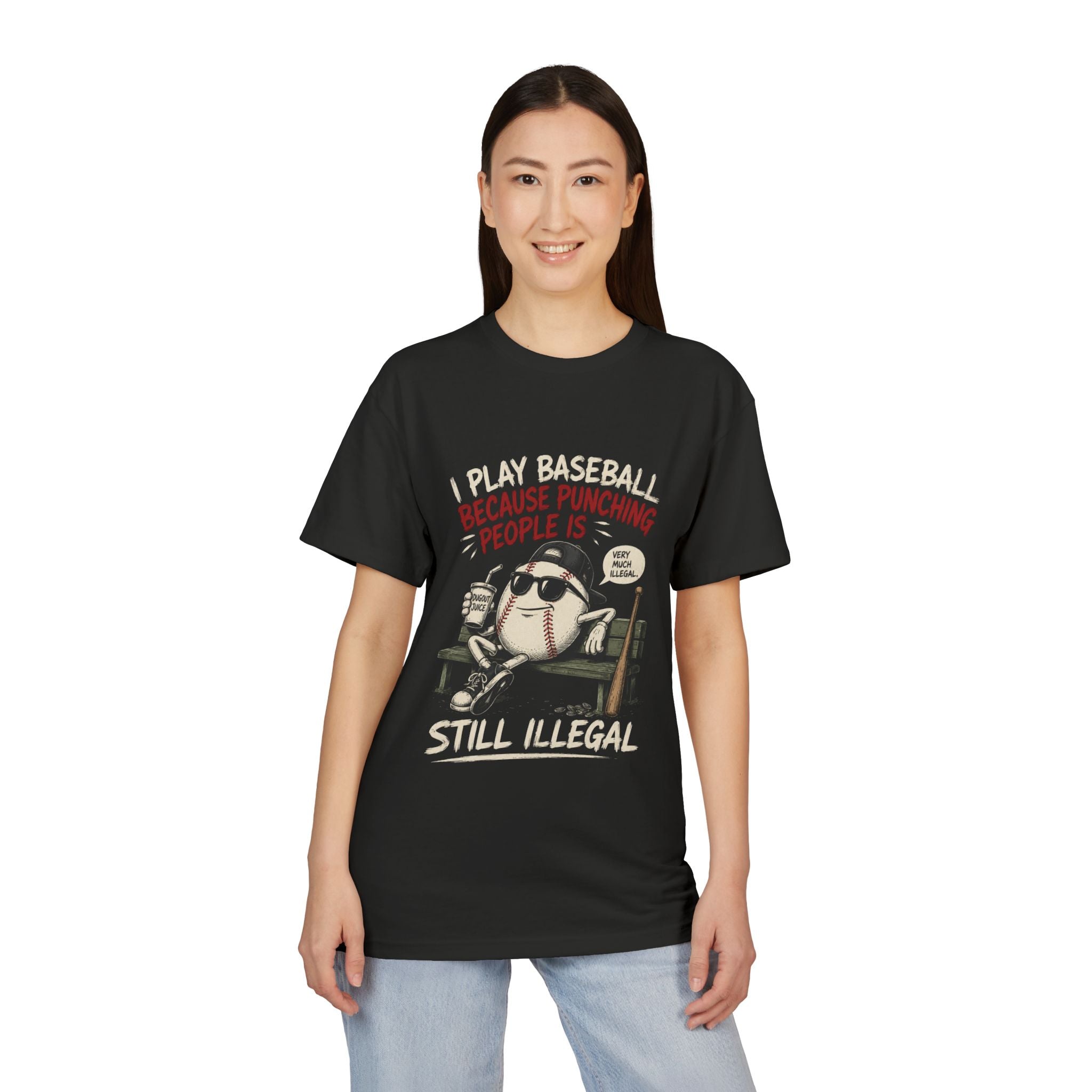 Baseball Funny Tee — "Because Punching People Is Still Illegal" Graphic Shirt
