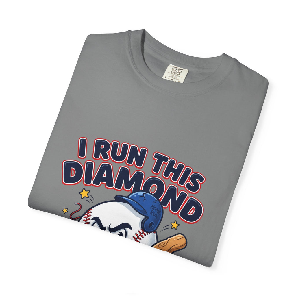 I Run This Diamond Baseball T-Shirt — Vintage Cartoon Batting Graphic Tee