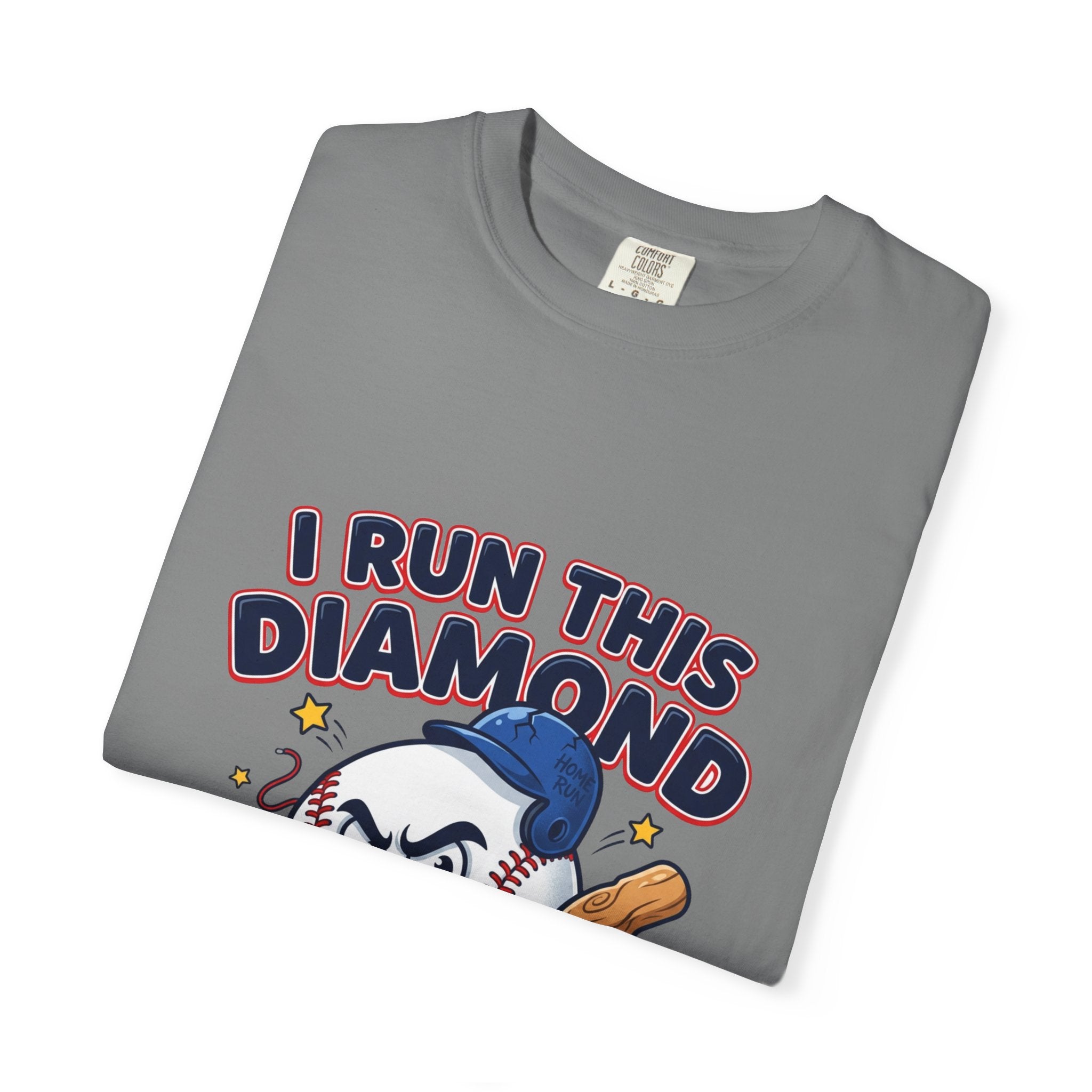 I Run This Diamond Baseball T-Shirt — Vintage Cartoon Batting Graphic Tee