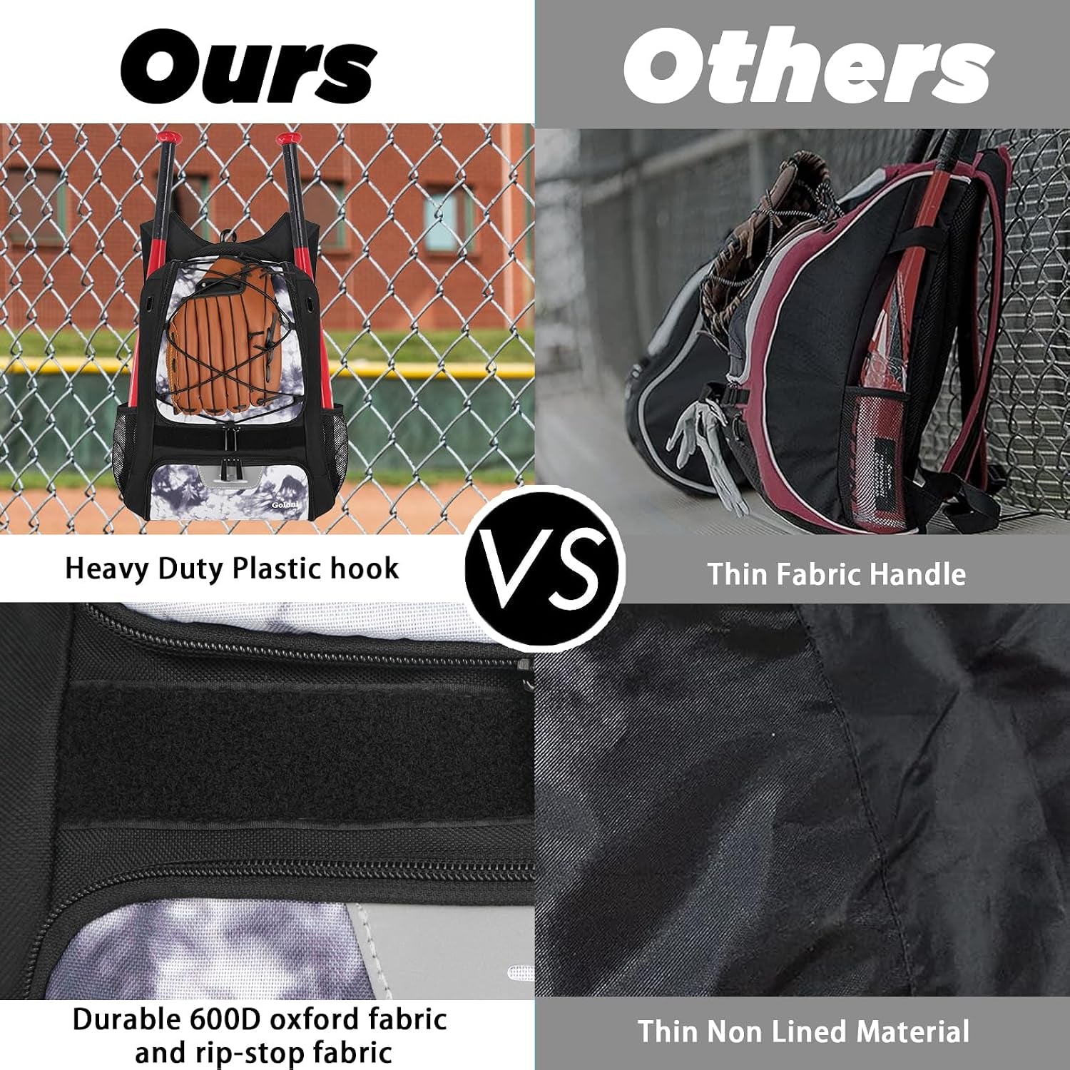 Youth Baseball Bag,Softball Bag with Shoes Compartment,Baseball Backpack with Fence Hook for Tball Bat & Equipment