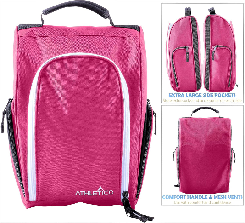 Golf Shoe Bag - Zippered Shoe Carrier Bags with Ventilation & outside Pocket for Socks, Tees, Etc. (Pink)