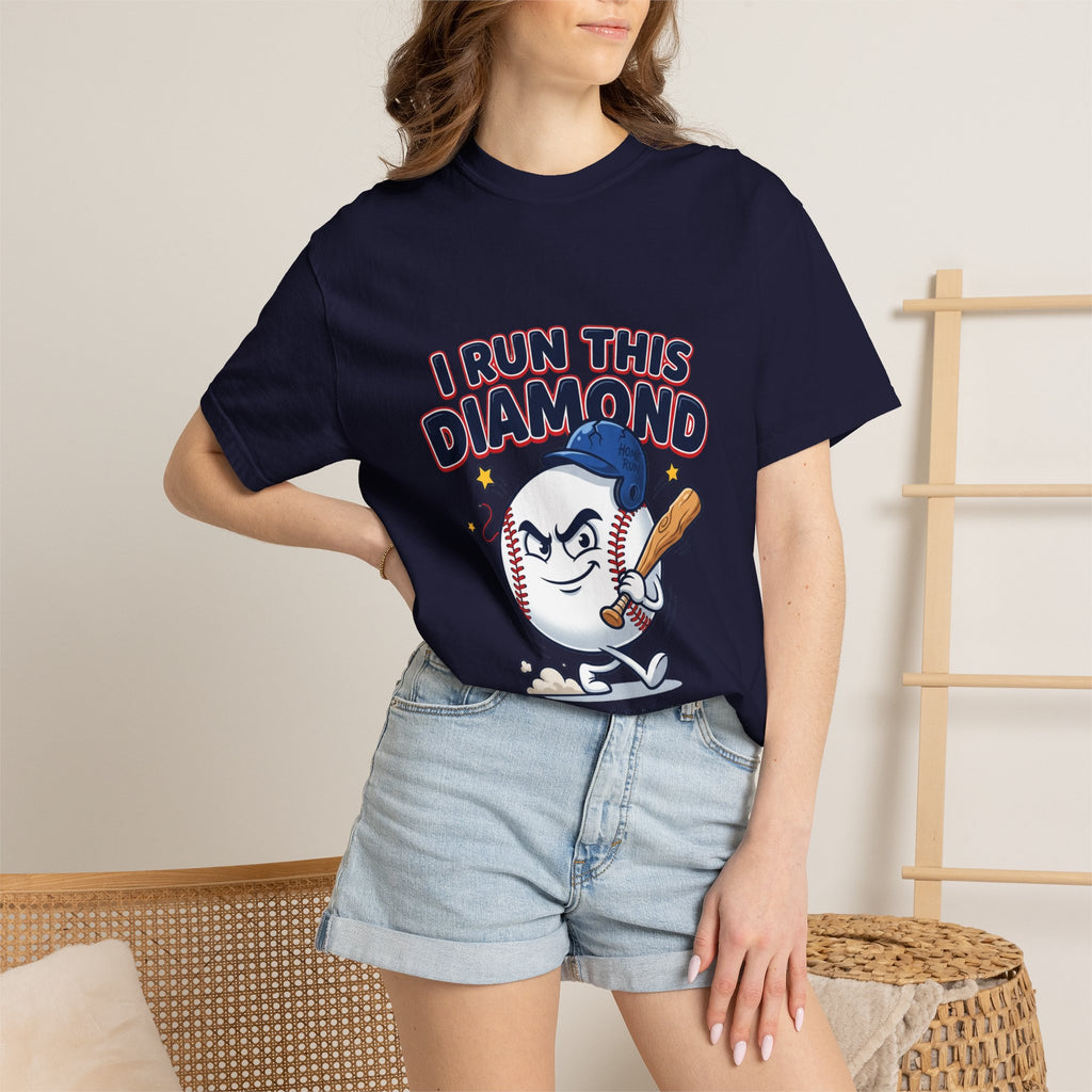 I Run This Diamond Baseball T-Shirt — Vintage Cartoon Batting Graphic Tee