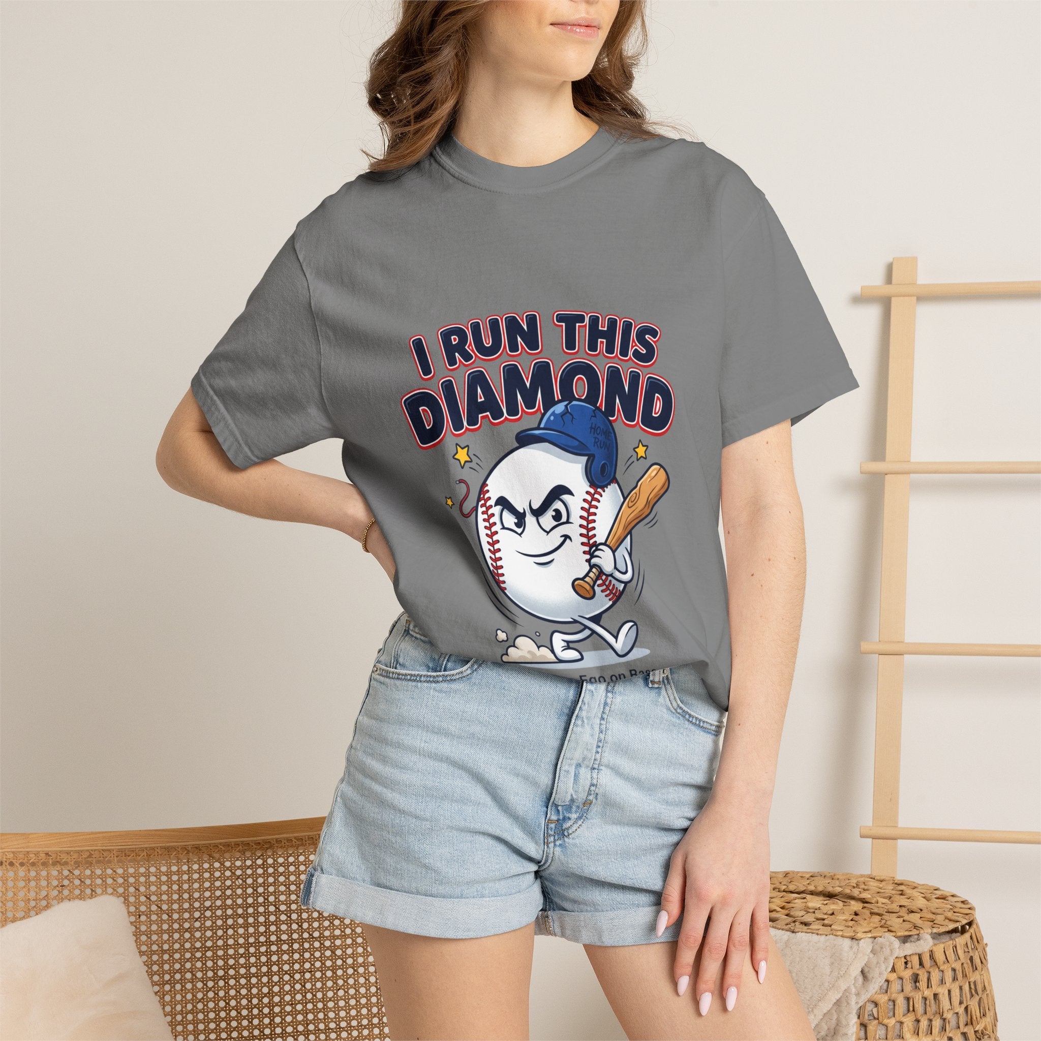 I Run This Diamond Baseball T-Shirt — Vintage Cartoon Batting Graphic Tee