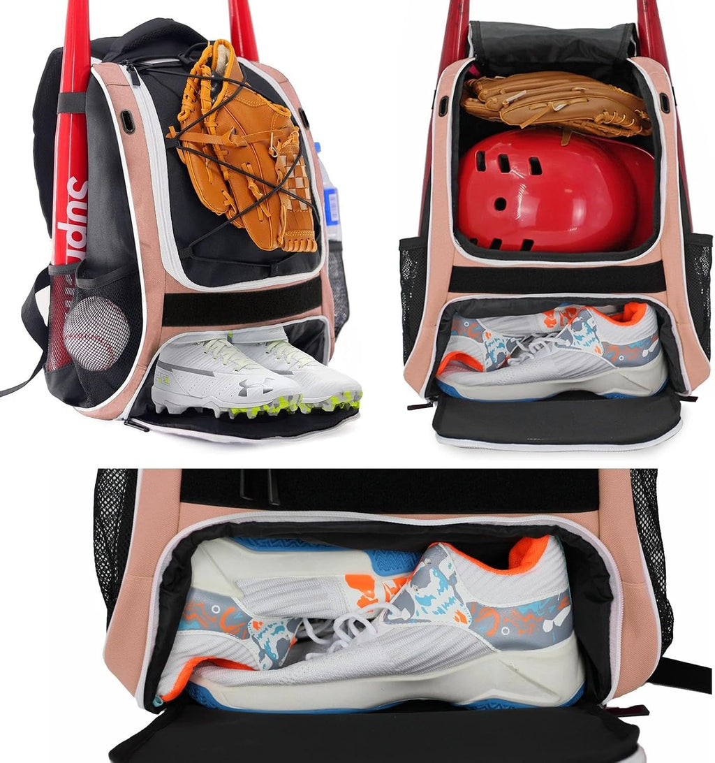 Youth Baseball Backpack Softball Tball Bag with Shoes Compartment | Baseball Equipment Bag for Youth & Adults with Fence Hook,Tee Ball Bat &Helmet Holder