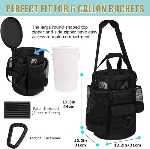 Baseball Bucket Bag Baseball Coaching Accessories Organizer Tactical Style Softball Bucket Bag with Anti-Slip Bottom, Multiple Pockets for Bat, Gloves, Scoreboards