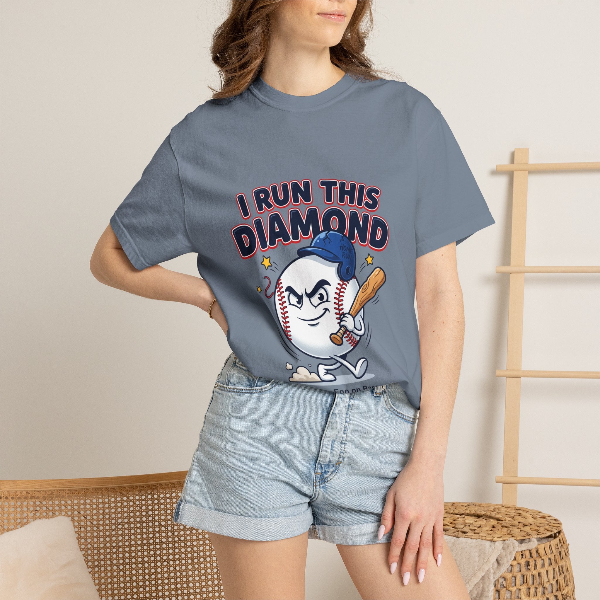 I Run This Diamond Baseball T-Shirt — Vintage Cartoon Batting Graphic Tee