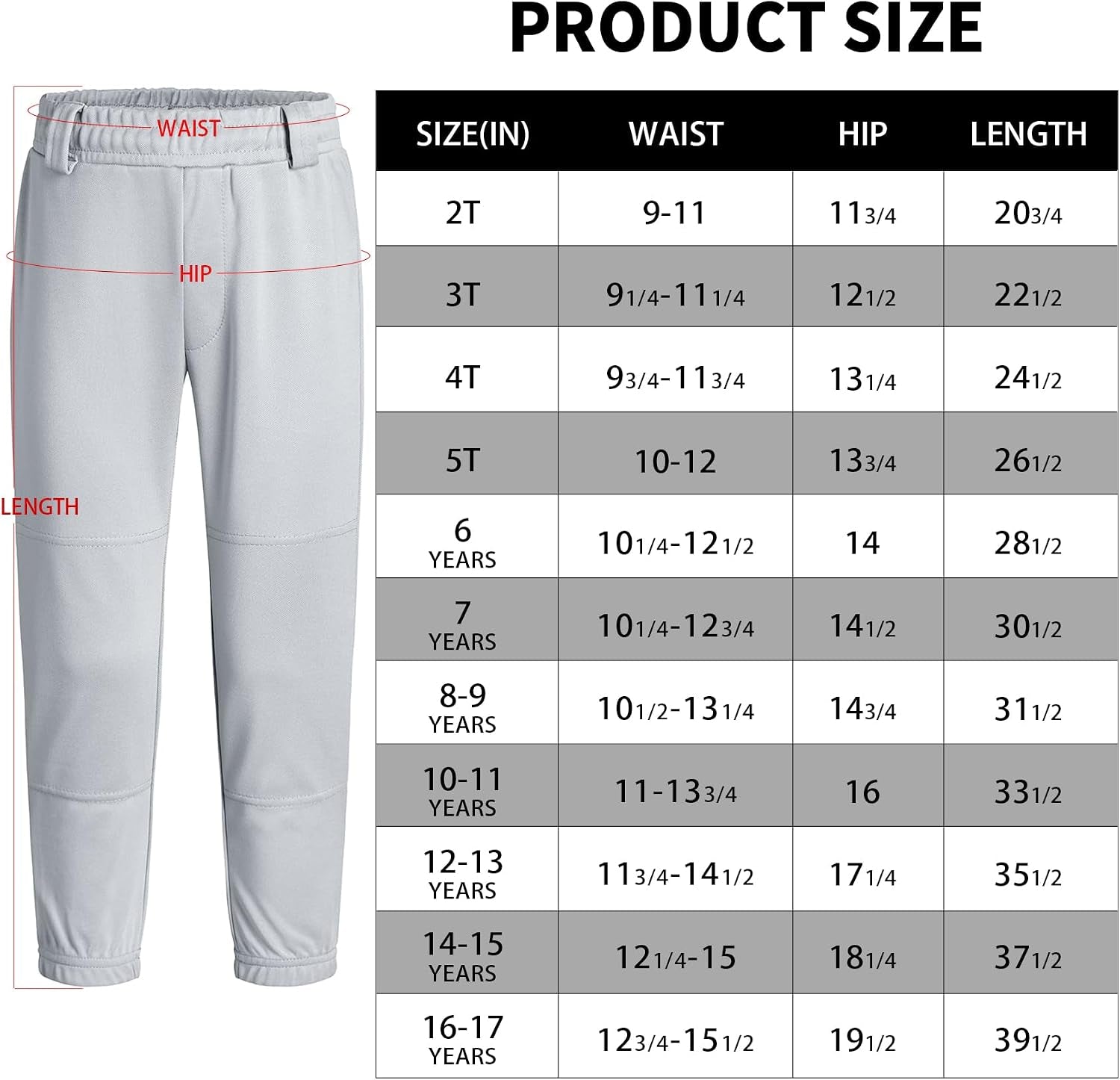 2T/3T/4T/5T Toddler Baseball Pants Softball Pants Pinstripe Tee Ball Pants for Babies