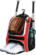 Youth Baseball Bag - Bat Backpack for Softball and T-Ball Gear with Separate Shoe Compartment, Adult Softball Bag for Baseball Glove Helmet and Accessories with Large Compartment Fence Hooks