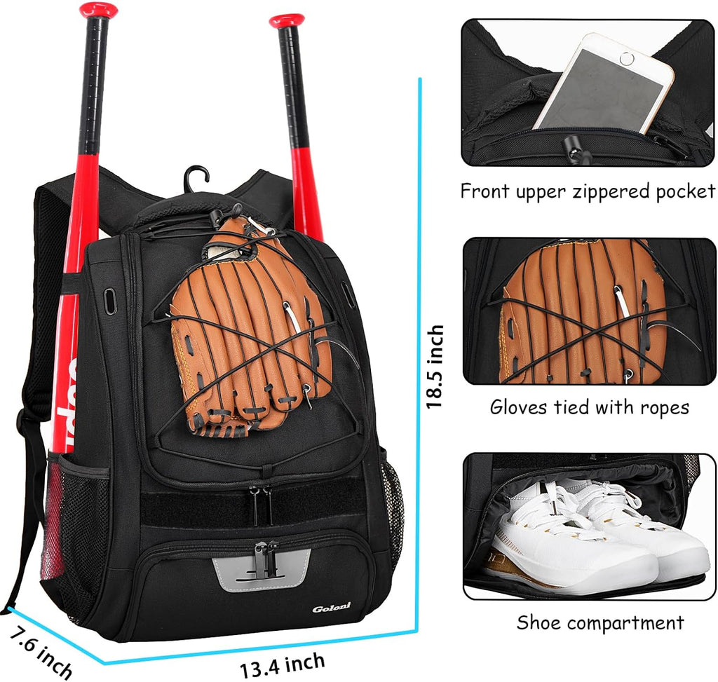 Youth Baseball Bag,Softball Bag with Shoes Compartment,Baseball Backpack with Fence Hook for Tball Bat & Equipment