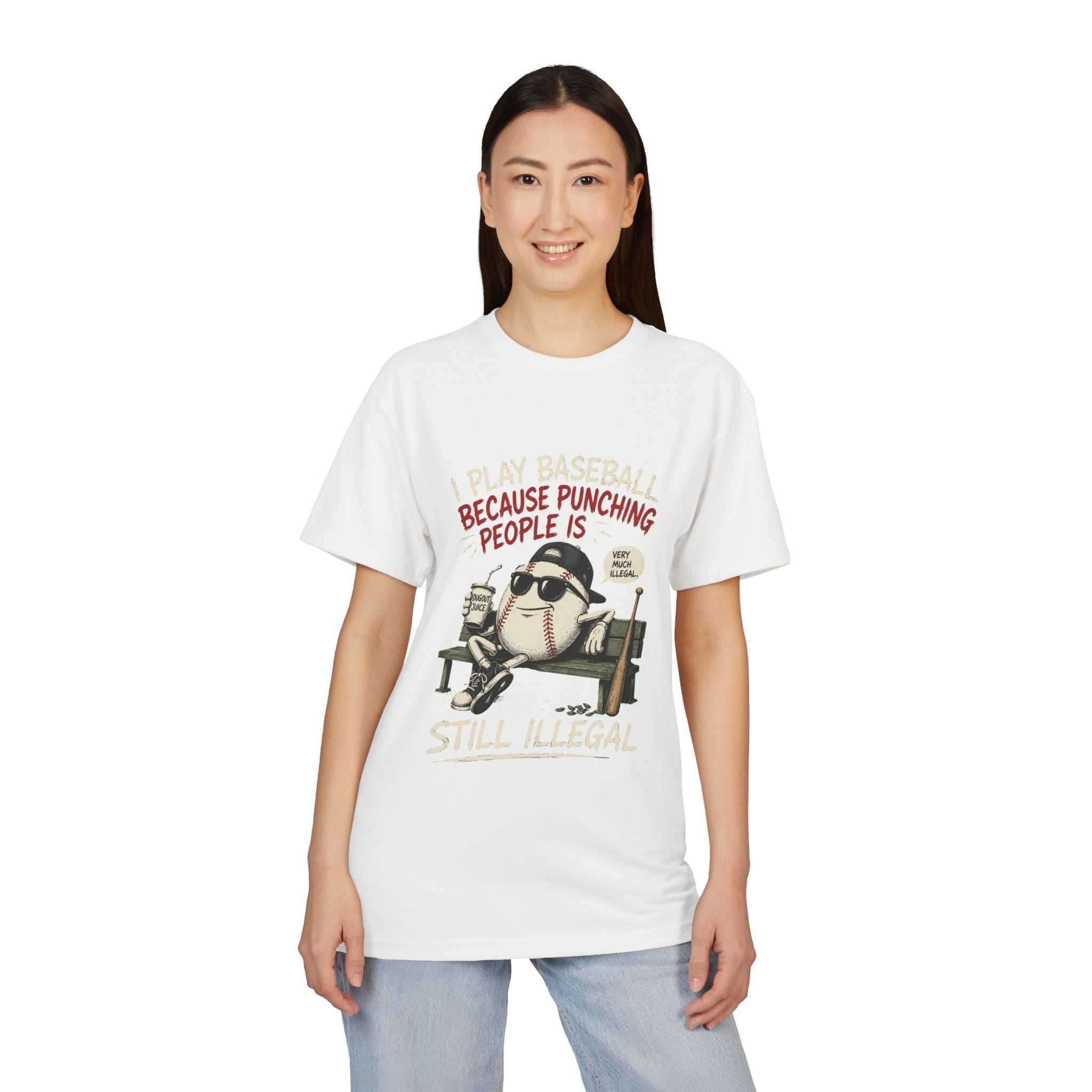 Baseball Funny Tee — "Because Punching People Is Still Illegal" Graphic Shirt