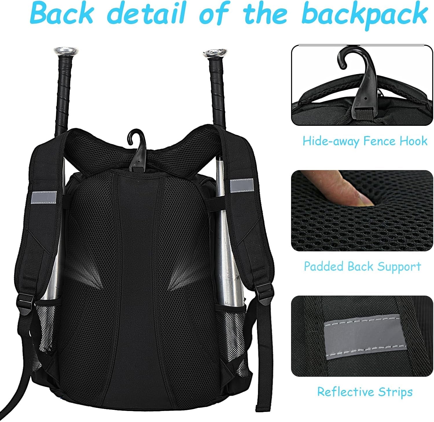 Youth Baseball Bag - Bat Backpack for Softball and T-Ball Gear with Separate Shoe Compartment, Adult Softball Bag for Baseball Glove Helmet and Accessories with Large Compartment Fence Hooks