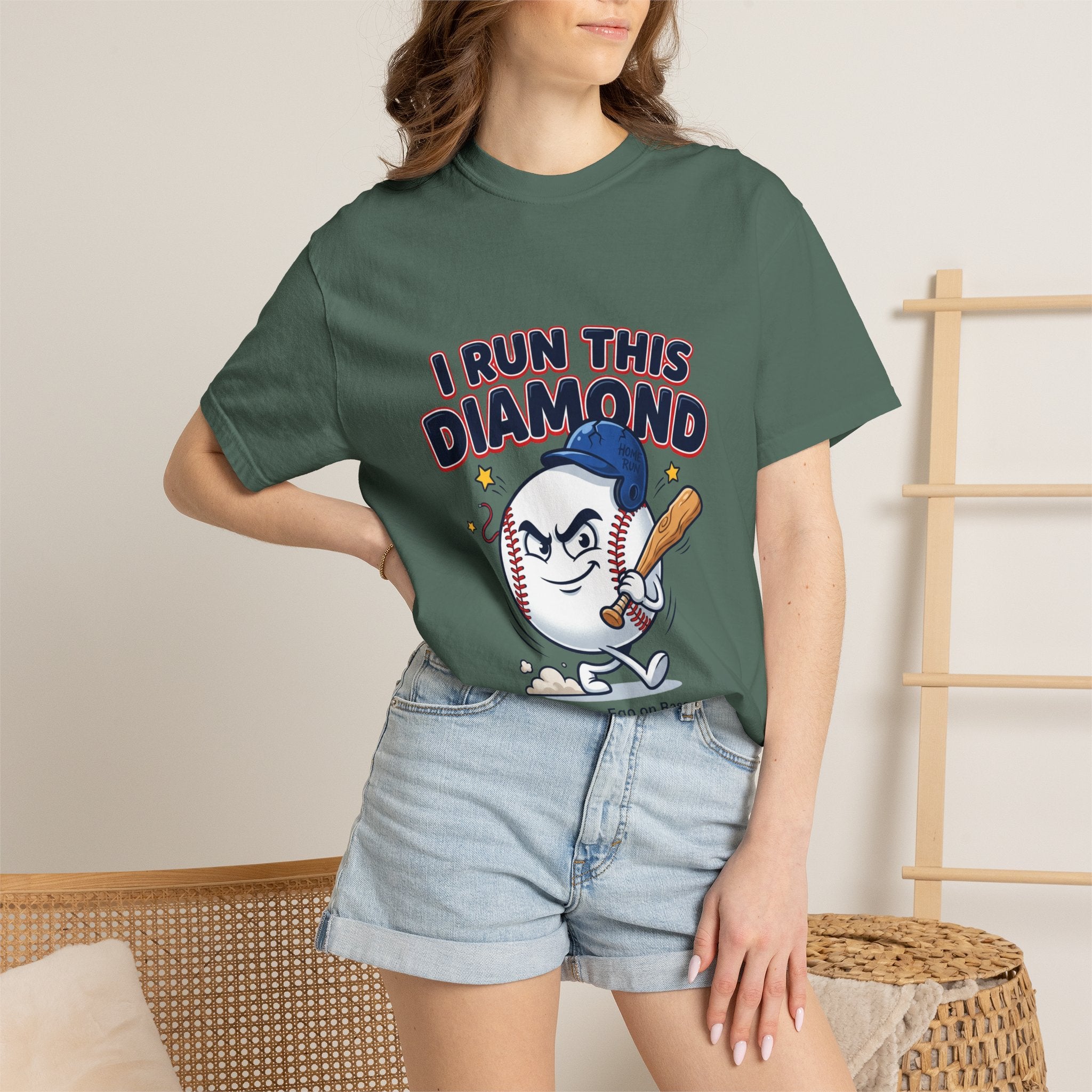 I Run This Diamond Baseball T-Shirt — Vintage Cartoon Batting Graphic Tee