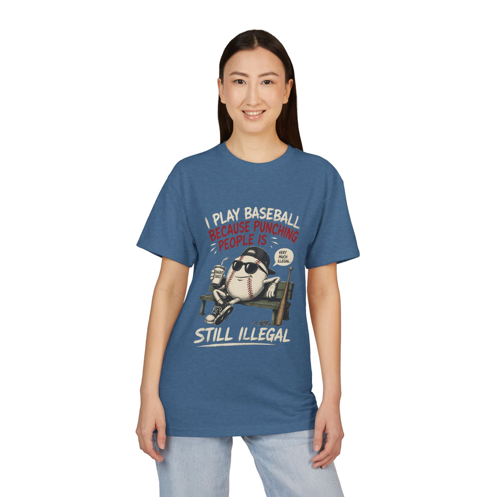 Baseball Funny Tee — "Because Punching People Is Still Illegal" Graphic Shirt