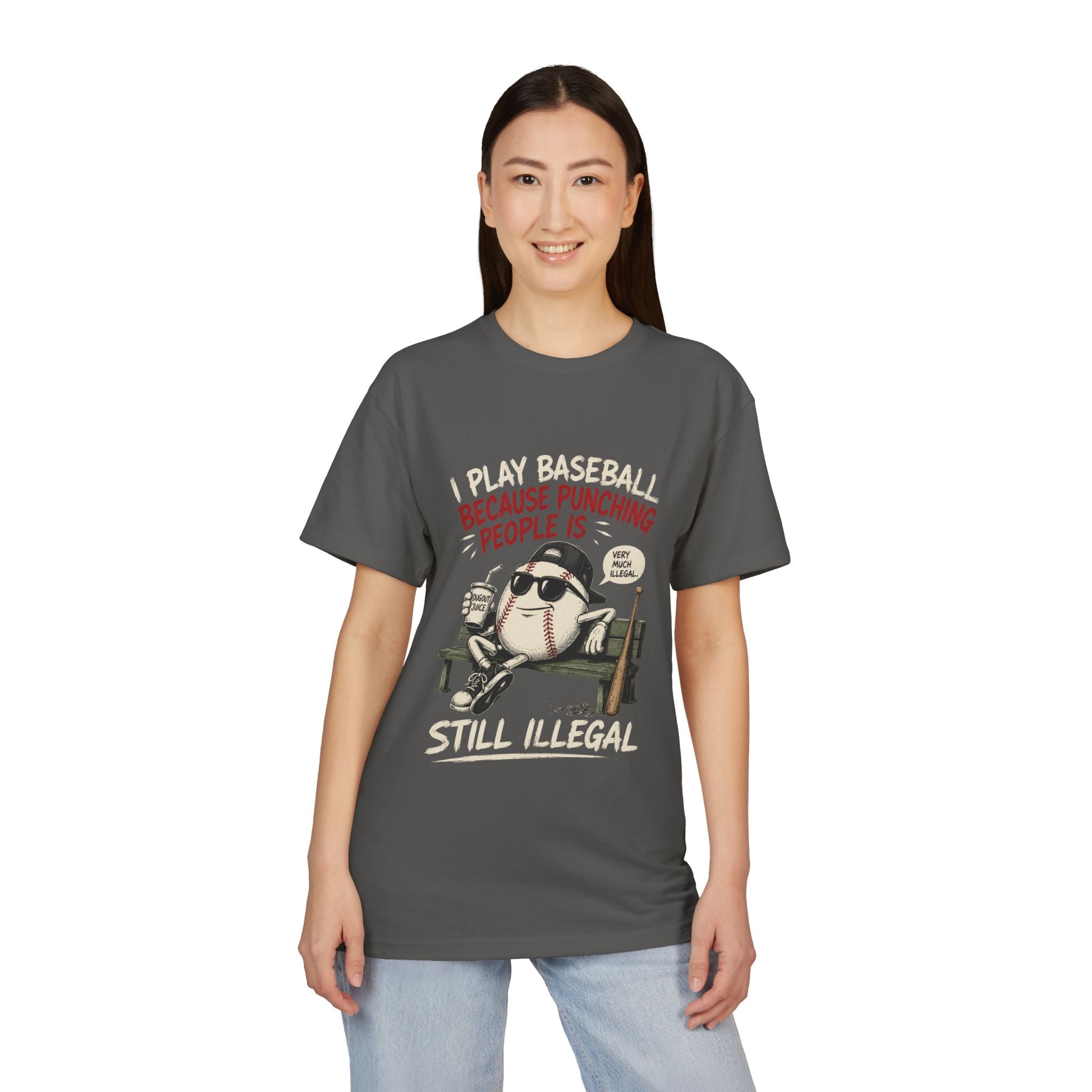 Baseball Funny Tee — "Because Punching People Is Still Illegal" Graphic Shirt