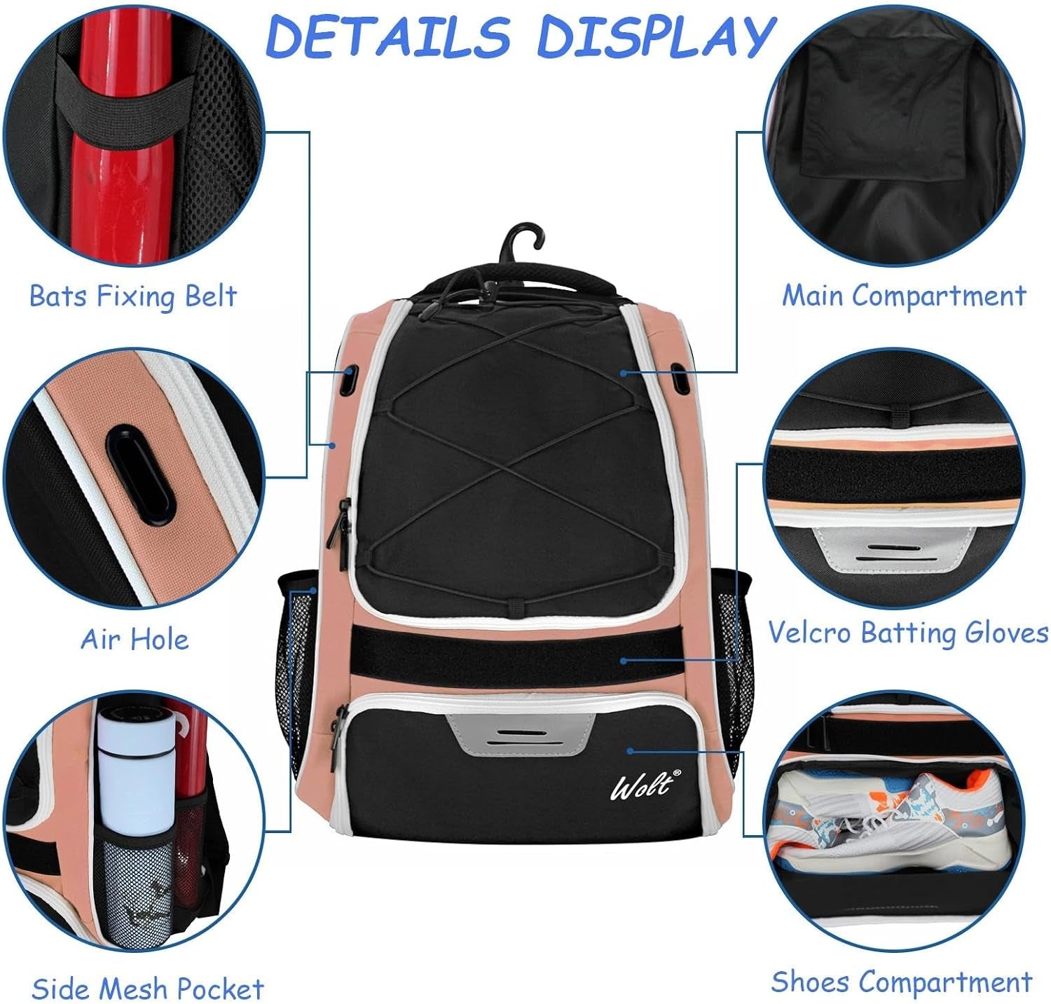 Youth Baseball Backpack Softball Tball Bag with Shoes Compartment | Baseball Equipment Bag for Youth & Adults with Fence Hook,Tee Ball Bat &Helmet Holder