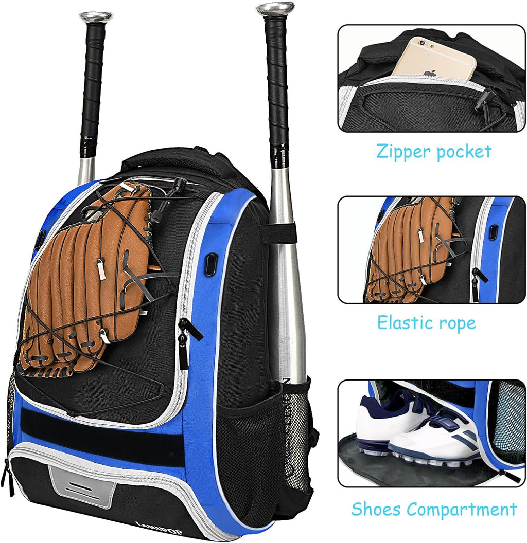 Youth Baseball Bag - Bat Backpack for Softball and T-Ball Gear with Separate Shoe Compartment, Adult Softball Bag for Baseball Glove Helmet and Accessories with Large Compartment Fence Hooks