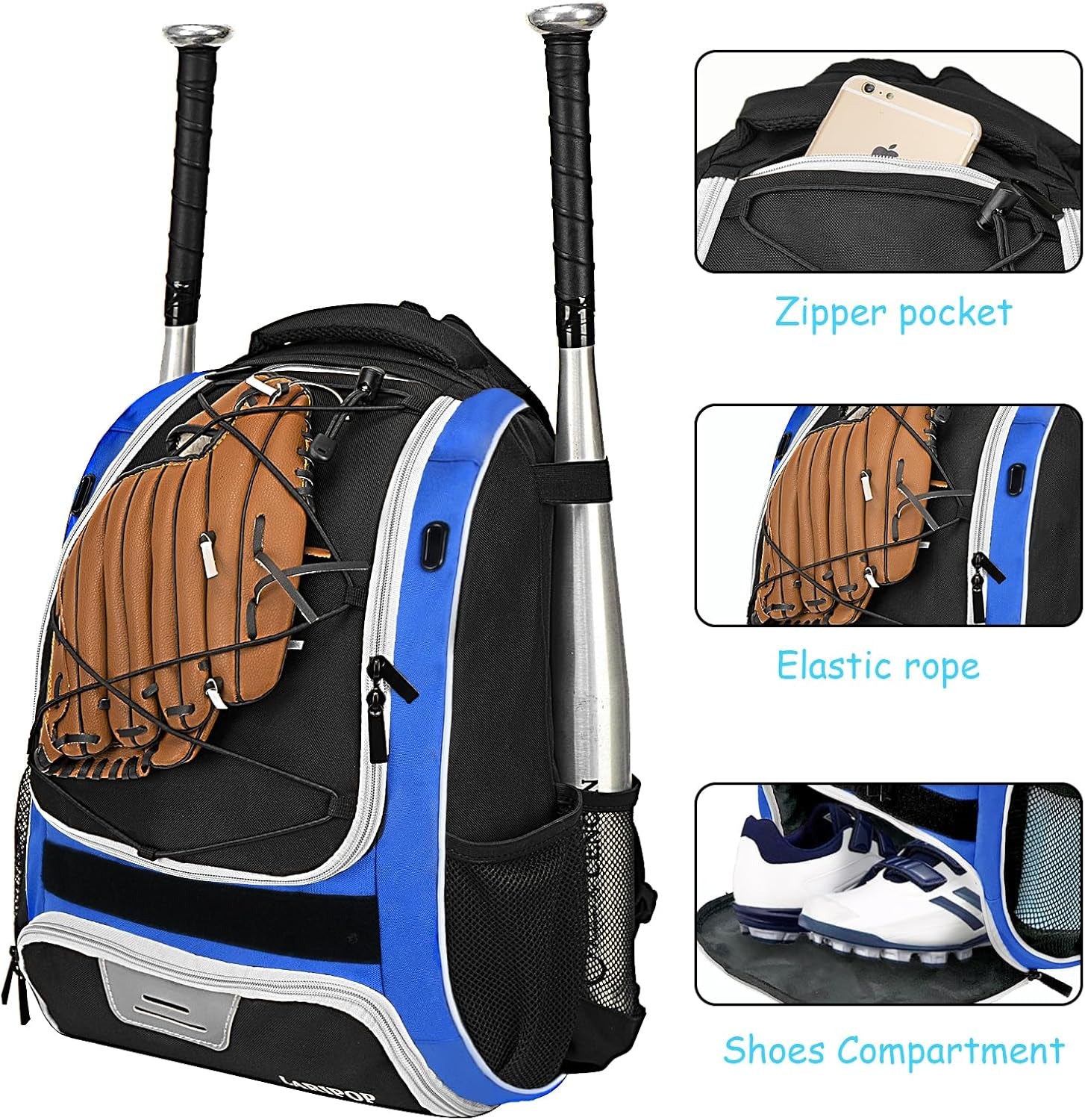 Youth Baseball Bag - Bat Backpack for Softball and T-Ball Gear with Separate Shoe Compartment, Adult Softball Bag for Baseball Glove Helmet and Accessories with Large Compartment Fence Hooks