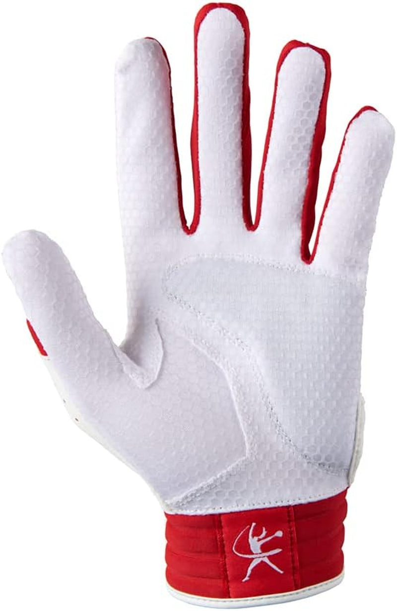 Finch Softball Padded Batting Gloves | Pair | Adult and Youth | Nonslip Palm | Padded Shockpalm | Flexmesh Back | Quikadjust Wrist Tab