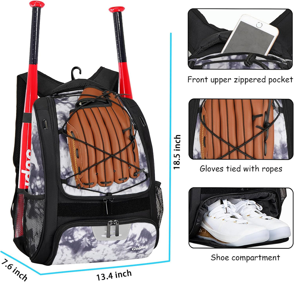 Youth Baseball Bag,Softball Bag with Shoes Compartment,Baseball Backpack with Fence Hook for Tball Bat & Equipment