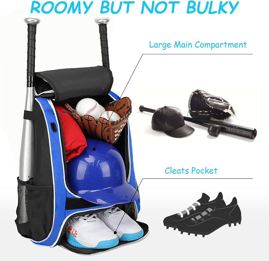 Youth Baseball Bag - Bat Backpack for Softball and T-Ball Gear with Separate Shoe Compartment, Adult Softball Bag for Baseball Glove Helmet and Accessories with Large Compartment Fence Hooks