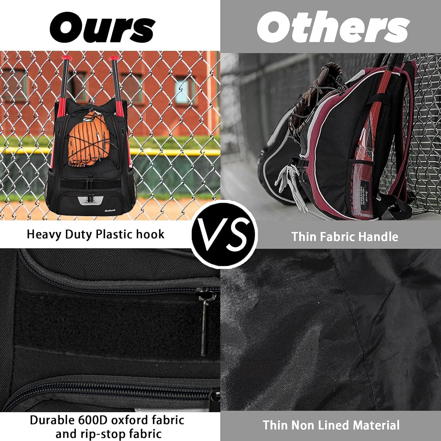 Youth Baseball Bag,Softball Bag with Shoes Compartment,Baseball Backpack with Fence Hook for Tball Bat & Equipment