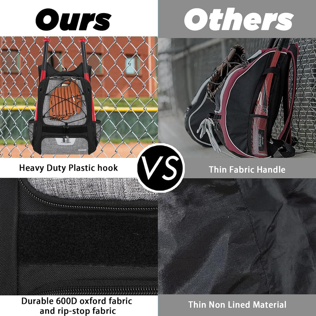 Youth Baseball Bag,Softball Bag with Shoes Compartment,Baseball Backpack with Fence Hook for Tball Bat & Equipment